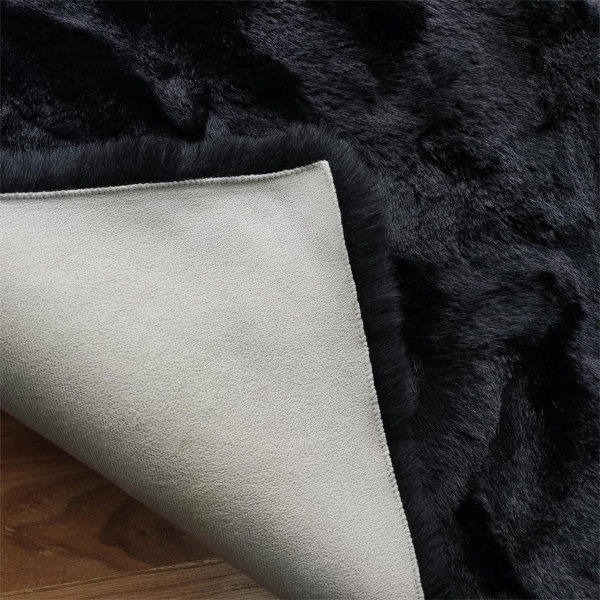 HERVEY Black Novelty Faux Rabbit Fur Rug Luxury Soft Thicken Faux Fur